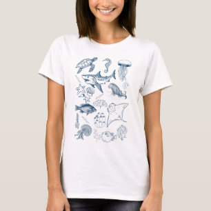 Conception de T-shirt d'animal marin tatoué vintag