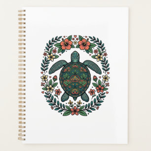 Conception de vecteur floral de tortue de mer vint
