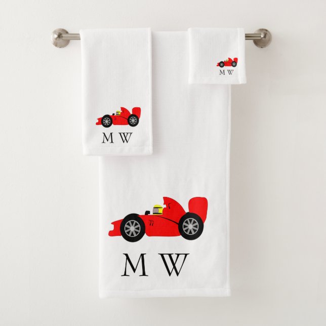 Conception de voiture de course rouge monogrammée (En situation)