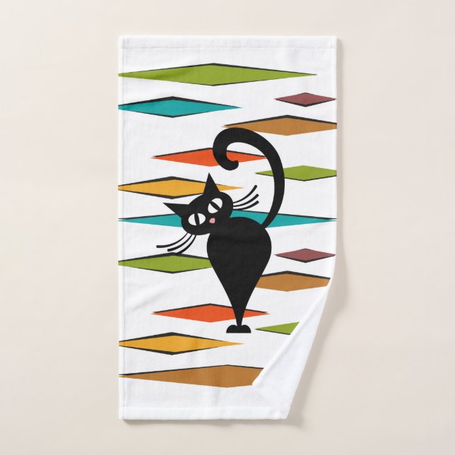 Conception du chat noir du milieu du siècle (Serviette à main)