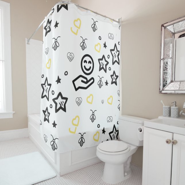 Conception du rideau de douche du coeur jaune (En situation)
