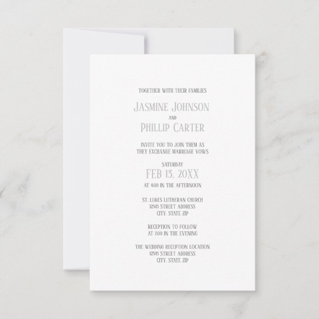 Conception grise simple - Invitation de mariage/ré (Devant)