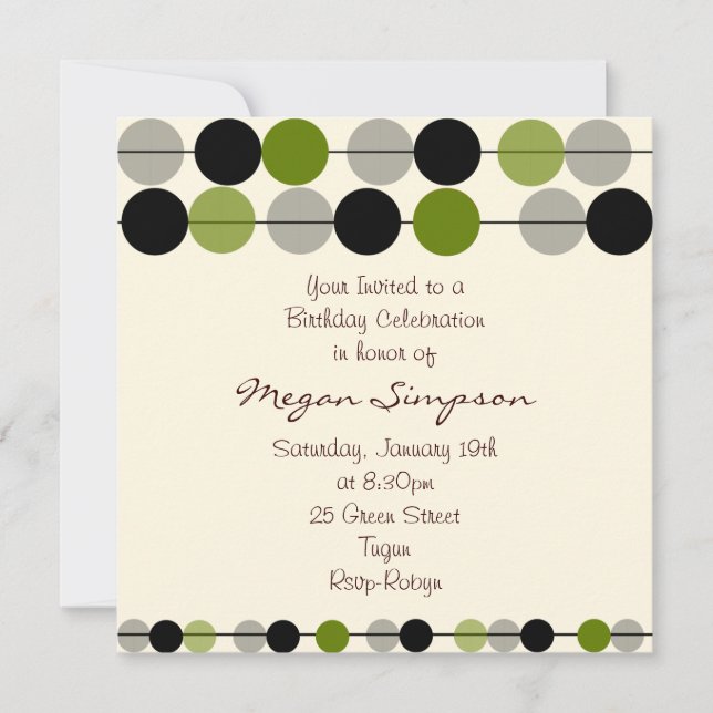 Conception moderne Cercle Vert Invitation Annivers (Devant)