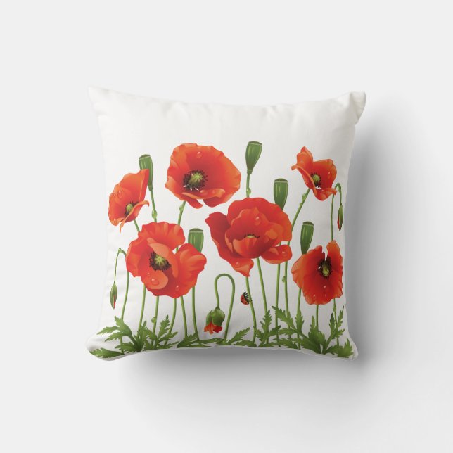 Conception ukrainienne de coussin rouge de pavots (Recto)