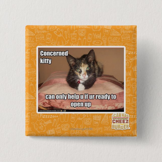 Concerned Kitty 2 Inch Square Button (Front)