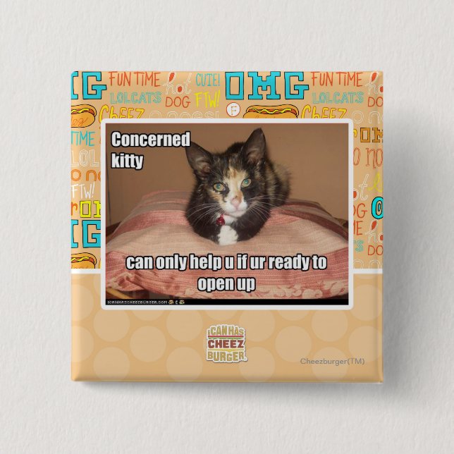 Concerned Kitty 2 Inch Square Button (Front)