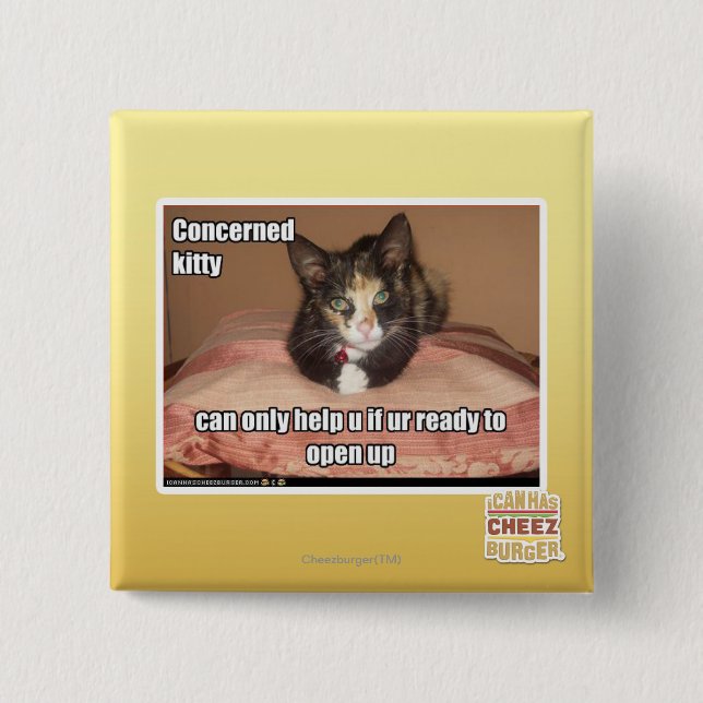 Concerned Kitty 2 Inch Square Button (Front)