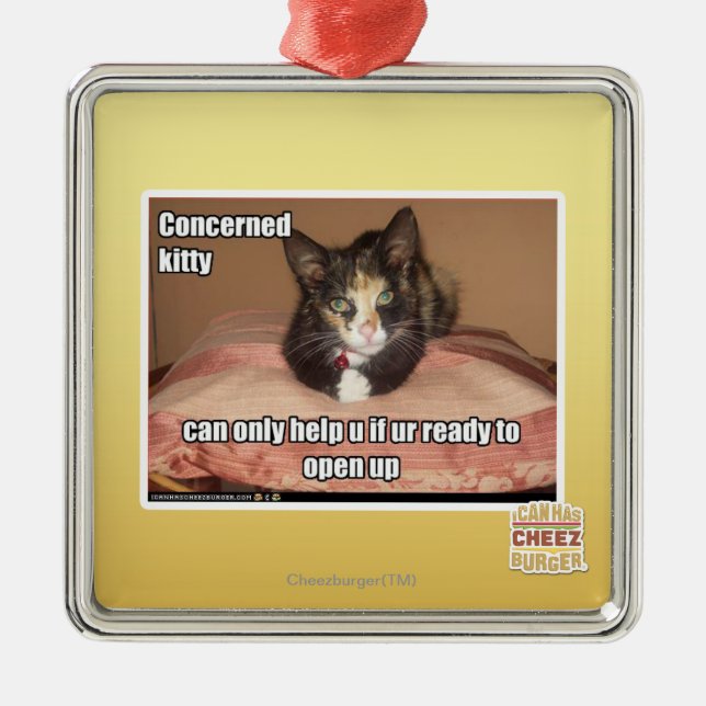 Concerned Kitty Metal Ornament (Front)