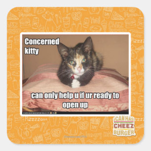 Concerned Kitty Square Sticker