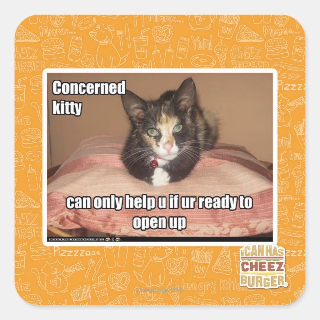Concerned Kitty Square Sticker (Front)