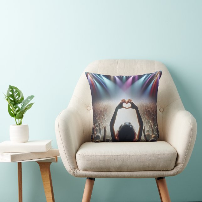 Concert Crowd With Heart Shaped Sign Throw Pillow (Chair)