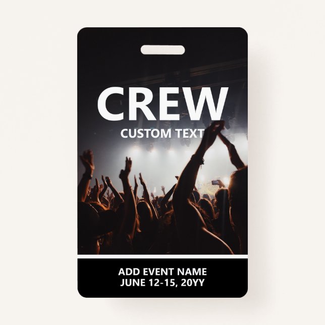 Concert Event Access Pass Personalized Crew Badge (Front)