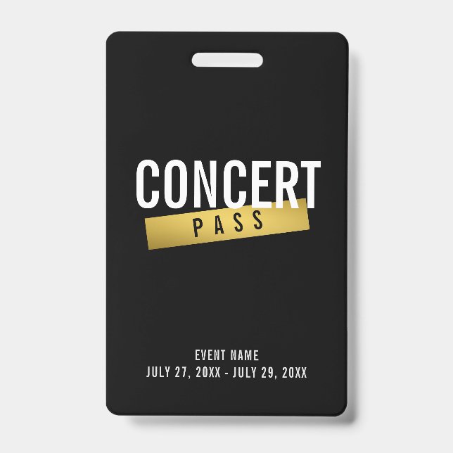 Concert Pass Music Festival Modern VIP Badge (Front)