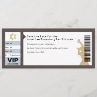 Concert Ticket Bar Mitzvah Save the Date in Brown