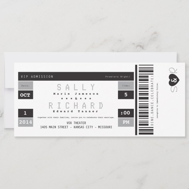 Concert Ticket Invitation in Black White and Grey (Front)