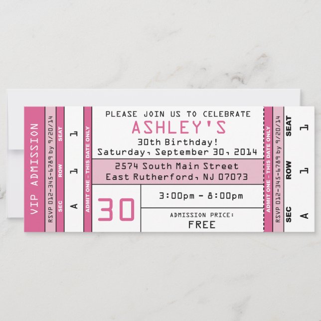 Concert Ticket Invitation rose (Devant)