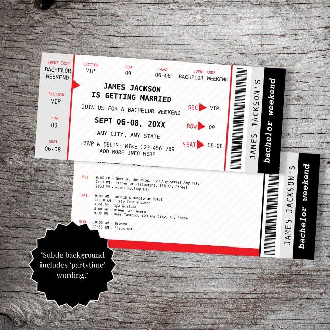 Concert Ticket Music Bachelor Weekend Itinerary Invitation (Concert Ticket Music Bachelor Weekend Itinerary Invitation)