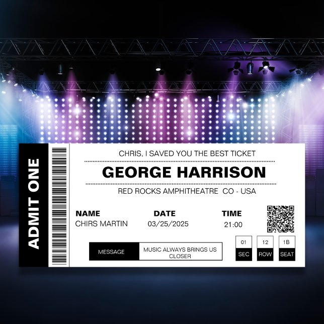 Concert Ticket QR Code Minimalist Black And White Invitation (Concert Ticket QR Code Minimalist Black And White Invitation)