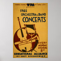Concerts Orchestre Gratuit 1938 Poster vintage WPA