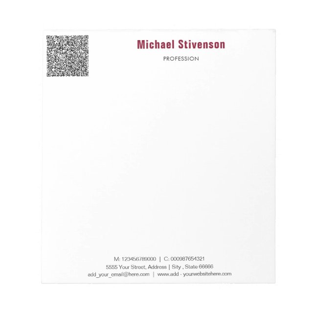 Concevez votre propre Bloc-notes de code QR profes (Devant)