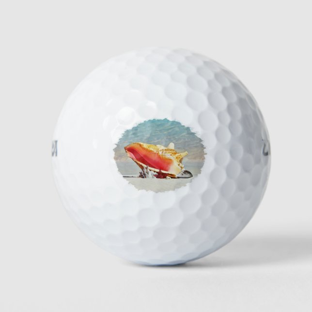 Conch On The Beach Ceramic Tile Desk Organizer Sho Golf Balls (Front)