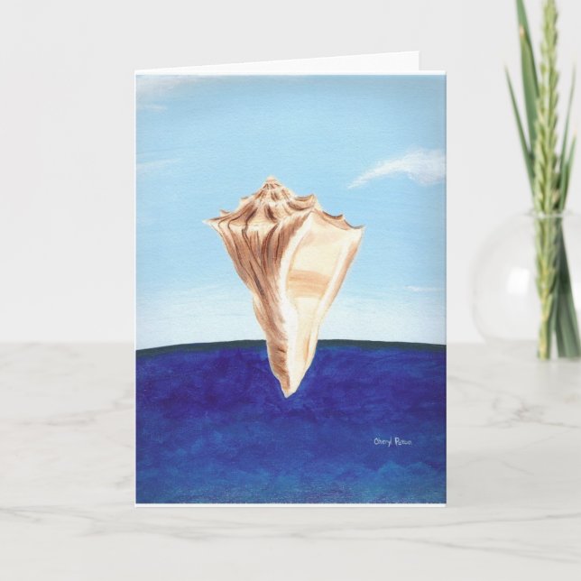 Conch sea shell and ocean painting, greeting cards (Front)