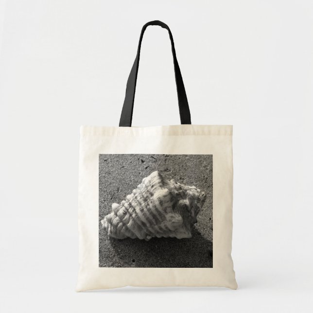 Conch Sea Shell Black and White Beach Tote Bag (Front)