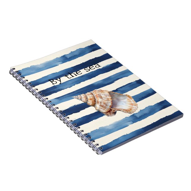 Conch Shell Beach Blue Stripes Notebook (Right Side)