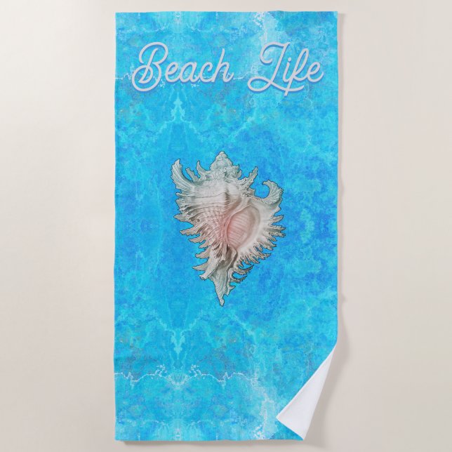 Conch Shell "Beach Life"  Beach Towel (Front)