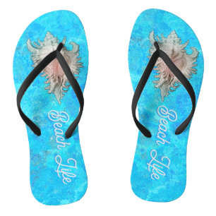 Conch Shell "Beach Life"  Flip Flops