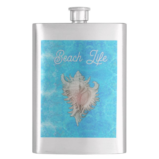 Conch Shell "Beach Life"  Hip Flask (Front)