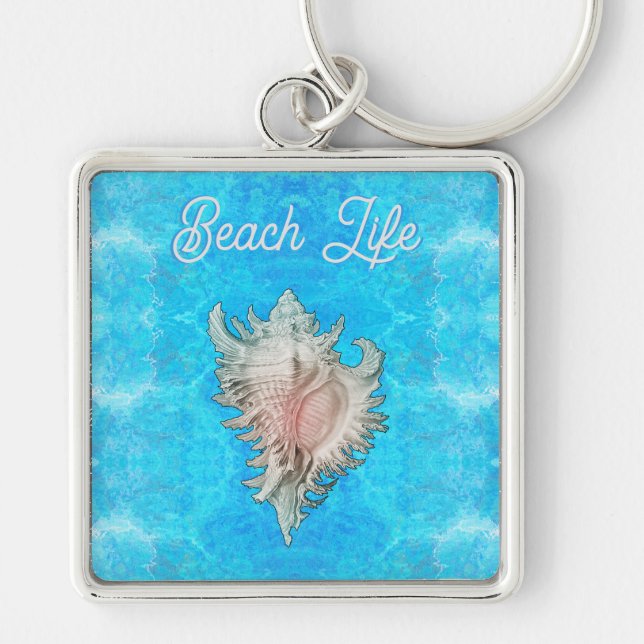 Conch Shell "Beach Life"  Keychain (Front)