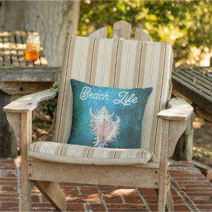 Conch Shell "Beach Life" Outdoor Pillow