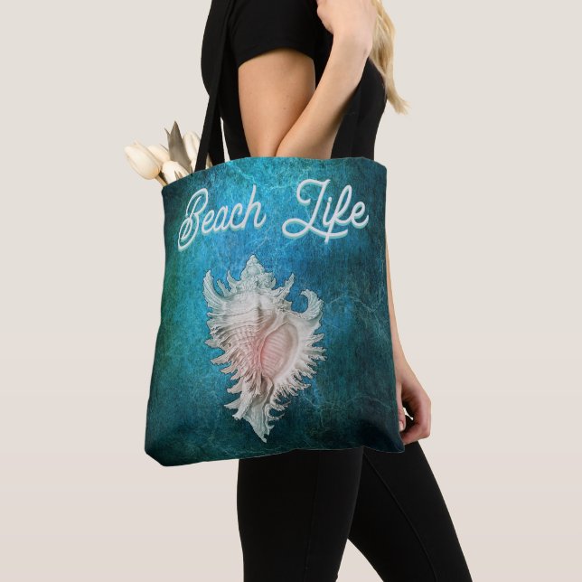 Conch Shell "Beach Life" Tote Bag (Close Up)