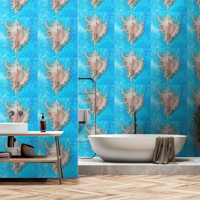 Conch Shell "Beach Life"  Wallpaper (Bathroom)