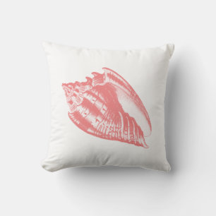 Conch Shell - coral pink and white Throw Pillow