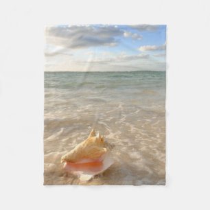 Conch Shell In Sand On Tropical Beach Fleece Blanket