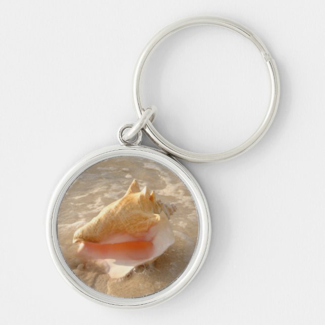 Conch Shell In Sand On Tropical Beach Keychain (Front)