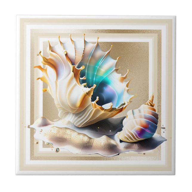 Conch shell iridescent 3D gold shimmer glam Tile (Front)