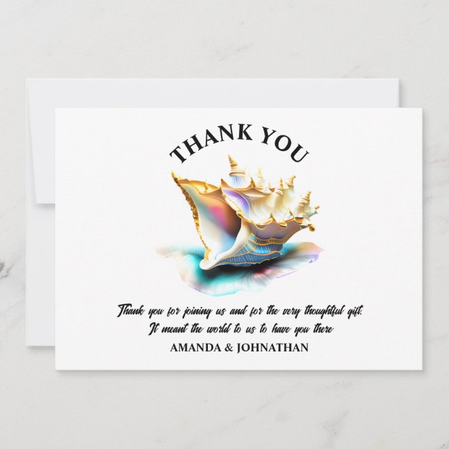 Conch shell iridescent beach seashells nautical  thank you card (Front)