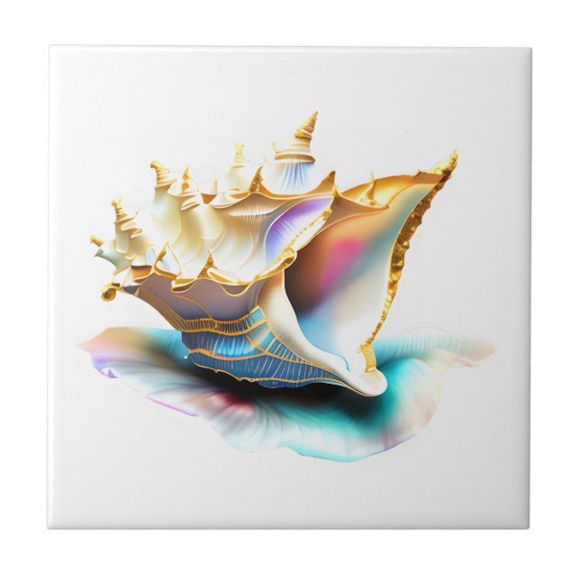 Conch shell iridescent mother pearl beach sea tile (Front)
