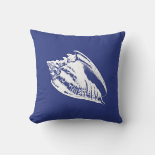 Conch Shell - navy blue and white Outdoor Pillow