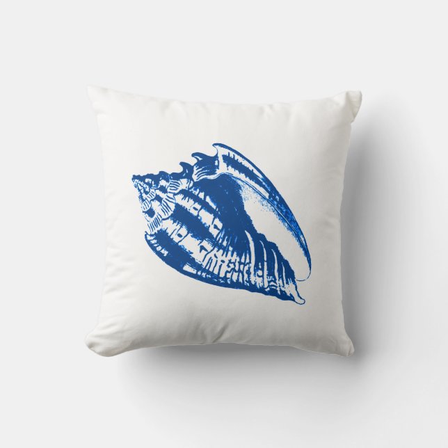 Conch Shell - navy blue and white Throw Pillow (Front)