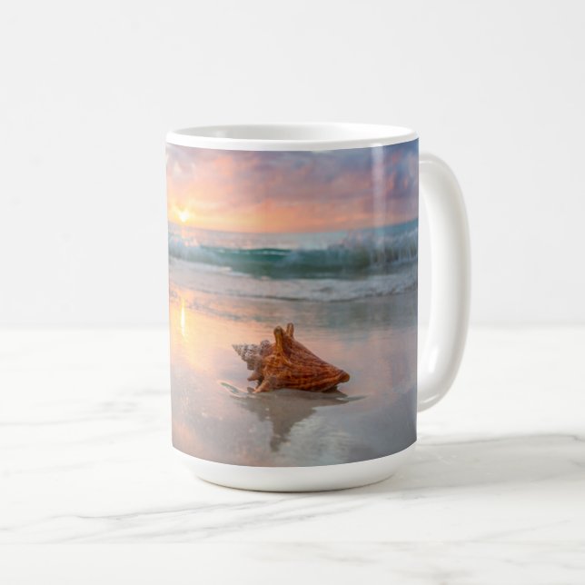 Conch Shell on the Beach | Jamaica Coffee Mug (Front Right)