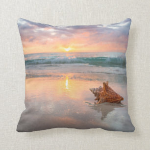 Conch Shell on the Beach   Jamaica Throw Pillow
