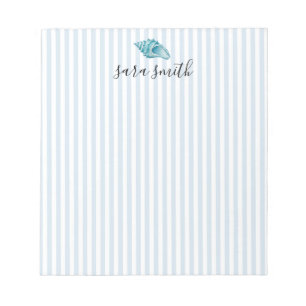 Conch Shell Seashell Custom Name Stripe Notepad