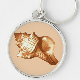 Conch shell sketch - brown, white and tan keychain