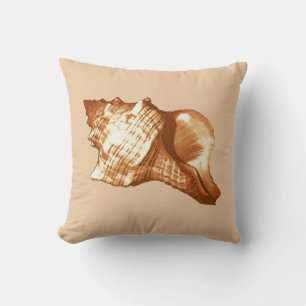 Conch shell sketch - brown, white and tan throw pillow