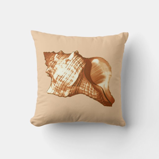 Conch shell sketch - brown, white and tan throw pillow (Front)