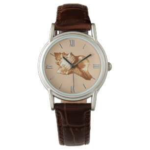 Conch shell sketch - brown, white and tan watch